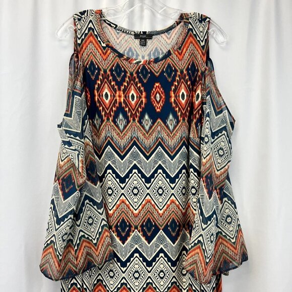 R&K Womens Multicolor Aztec Cold Shoulder Sleeve Round Neck Sheath Dress Sz 18W - Picture 3 of 9